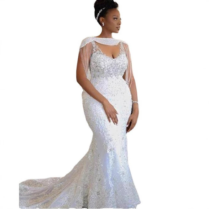 Rhinestone-embellished Fringe Train Wedding Dress