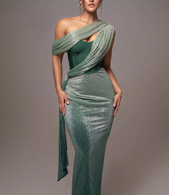 Gold Celestina Draped Maxi Dress