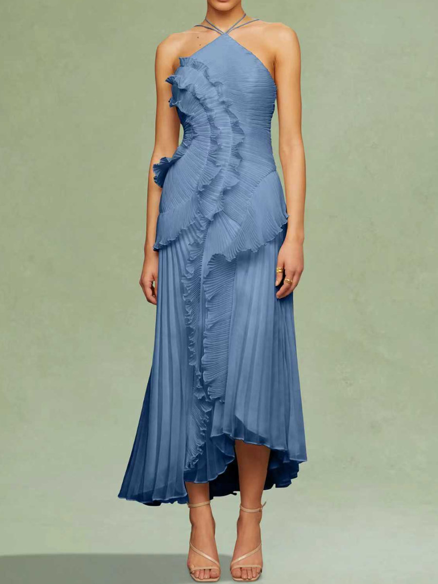 Flounces Pleated Mid-length Skirt