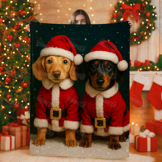 Custom Christmas Pet Art Portrait Blanket