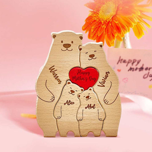 Personalized Wooden Bears Custom Family Member Names Puzzle Home Decor Gifts