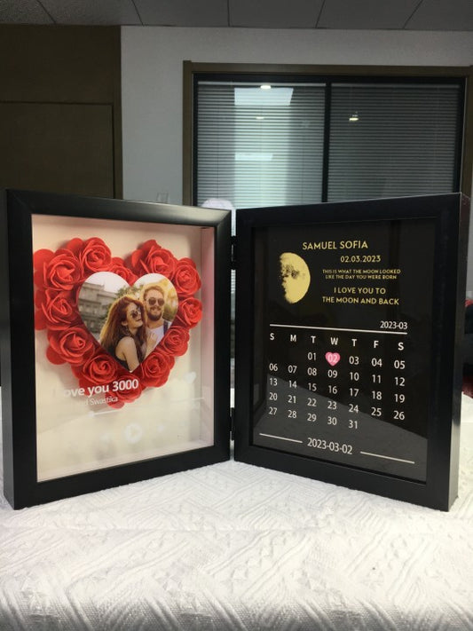 (Heart With Song) Custom Flowers Frame with REAL MOON PHASE Anniversary Calendar