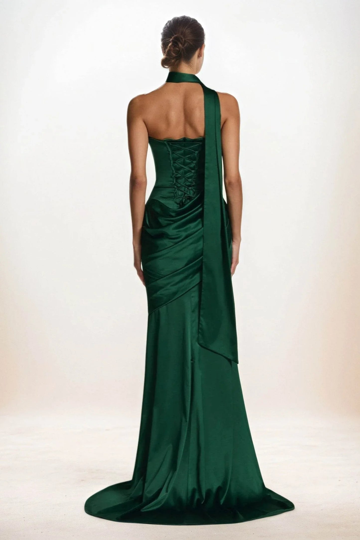 Trumpet-Mermaid Sweep-Brush Train Luxe Satin Wedding Guest Dress CG0301CR