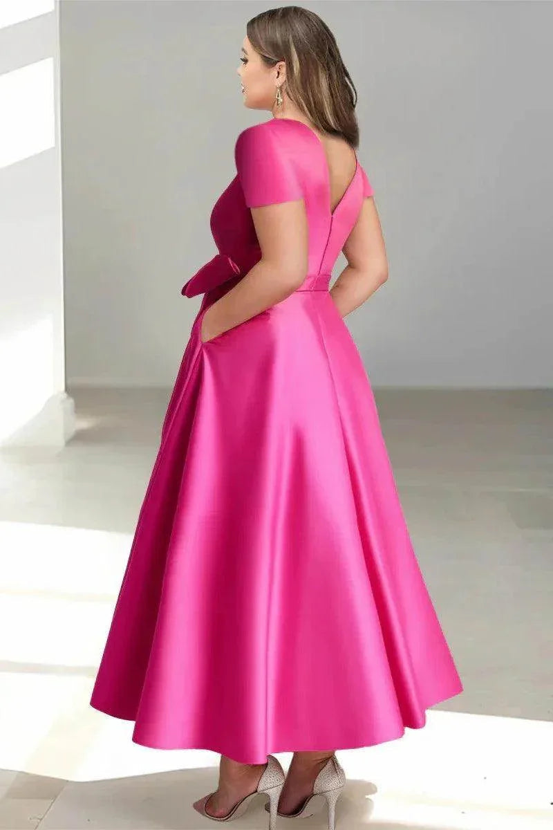 A Line V Neck Mother of the Bride Dresses with Pockets CM0350CR