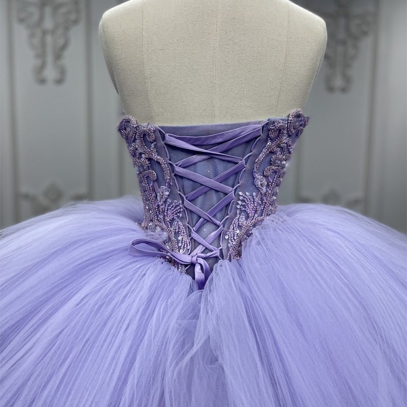 Quinceanera Dress Strapless Ball Gown Crystal Lavender
