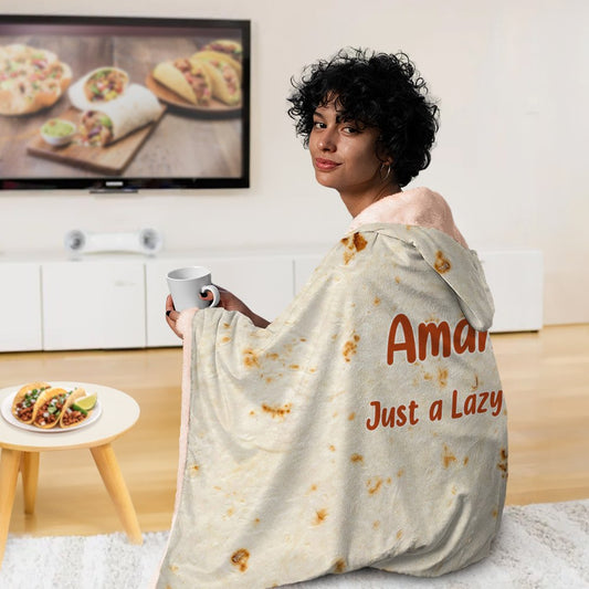 Personalized Funny Tortilla Soft Hooded Blanket with Name and Text Home Decor Birthday Christmas Gift for Taco Lover Family