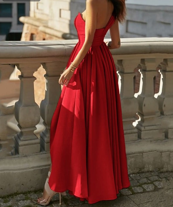 Solid Color Chiffon Off-Shoulder Fitted Long Bridesmaid Dress With Irregular Hem