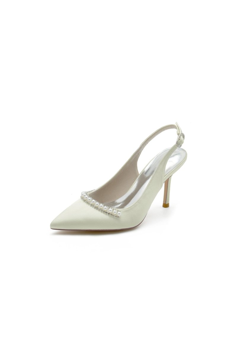 Pearl Embellished Peep Toe Slingback High Heels