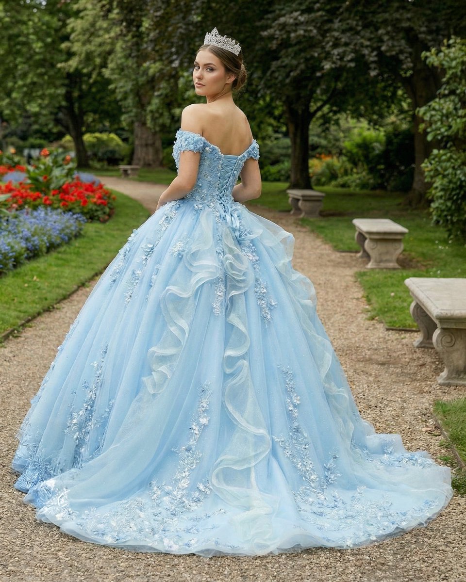 Sky Blue Lace Princess Appliqued Quinceanera Dress