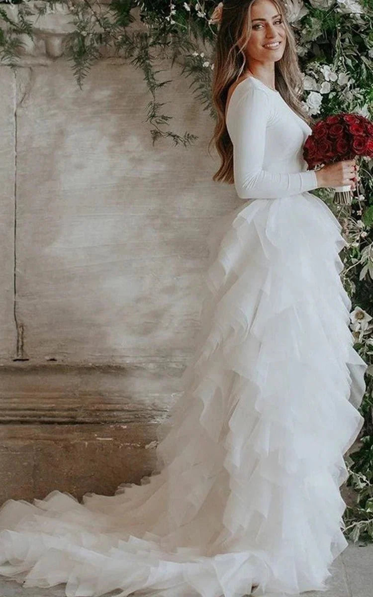 Spandex and Organza Low-V Back Wedding Dress with Court Train
