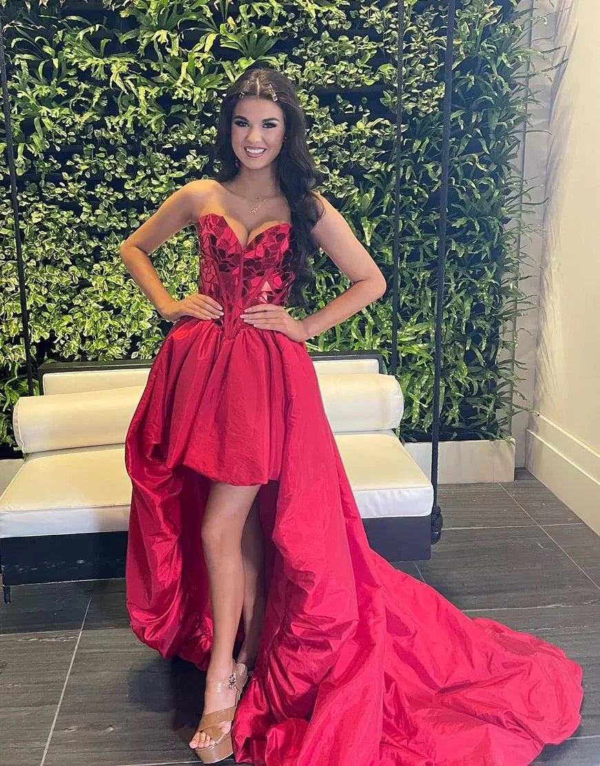 Sparkly Red Sweetheart Mirror High-Low Homecoming Dress