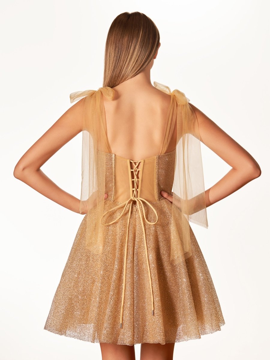 A-Line Tie Shoulder Ivory Spraying Short Party Dress