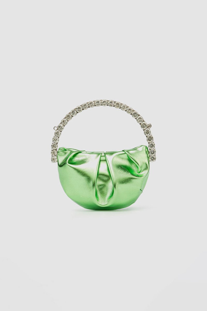 Women’s Rhinestone Handle Metallic Slouchy Evening Clutch Bags