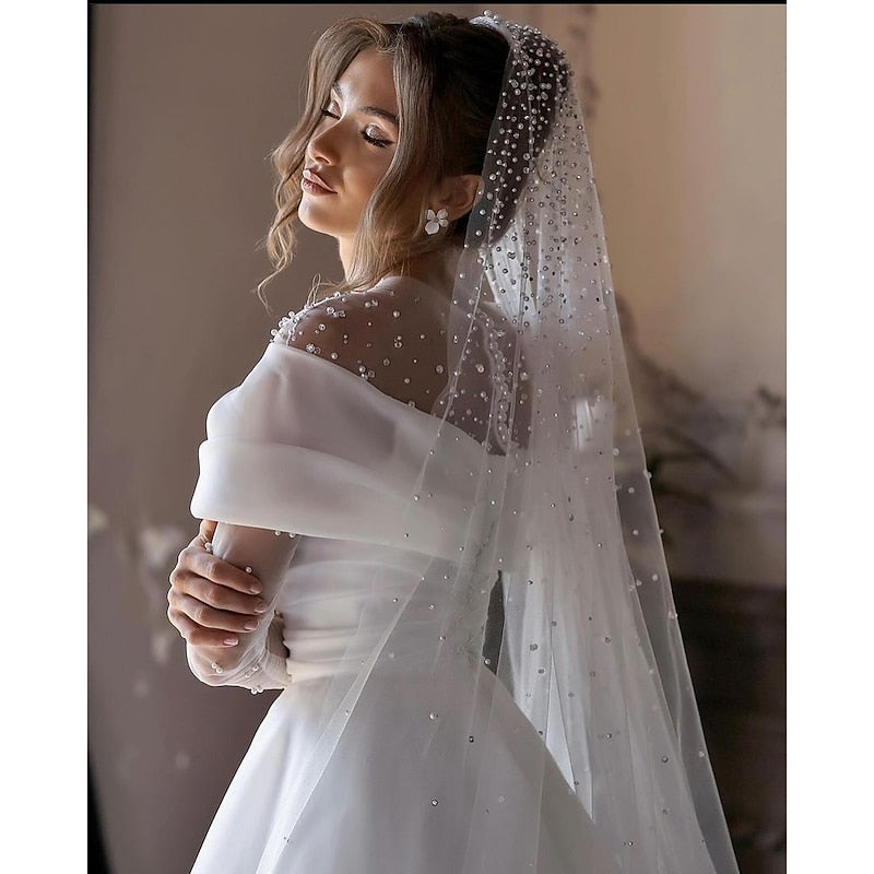 A-Line Illusion Neck Long Sleeve Floor Formal Wedding