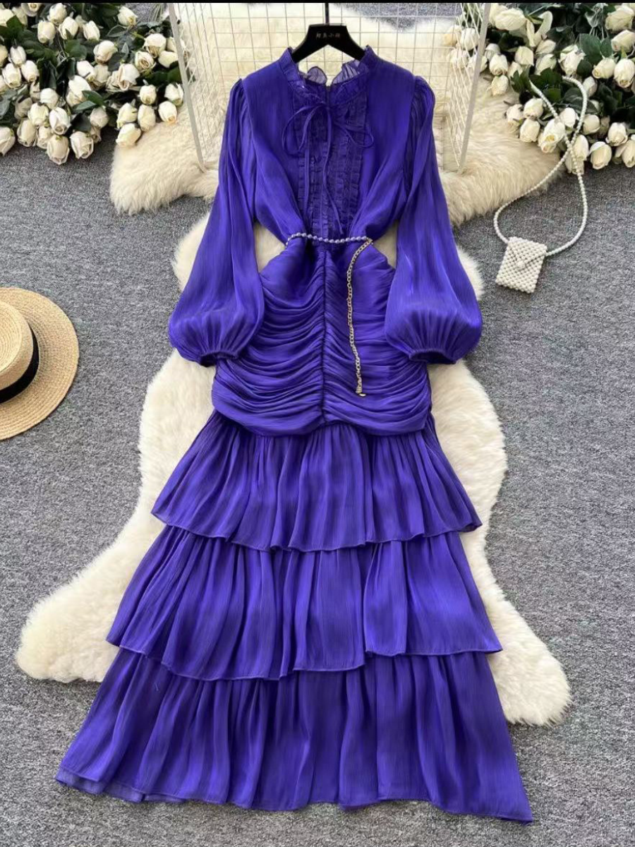 High-grade Lace Ruffled Long Dress
