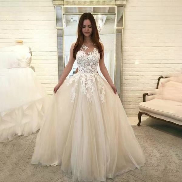 Resort style lace long wedding dress