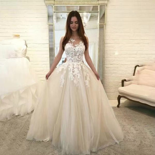 Resort style lace long wedding dress