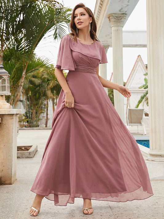 Butterfly Sleeve Chiffon Bridesmaid Dress Flowy Dress Elegant Dress