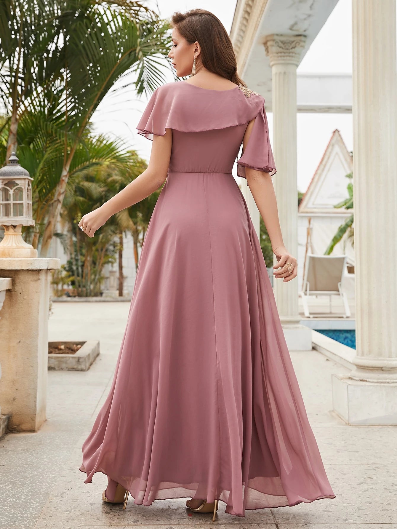 Butterfly Sleeve Chiffon Bridesmaid Dress Flowy Dress Elegant Dress