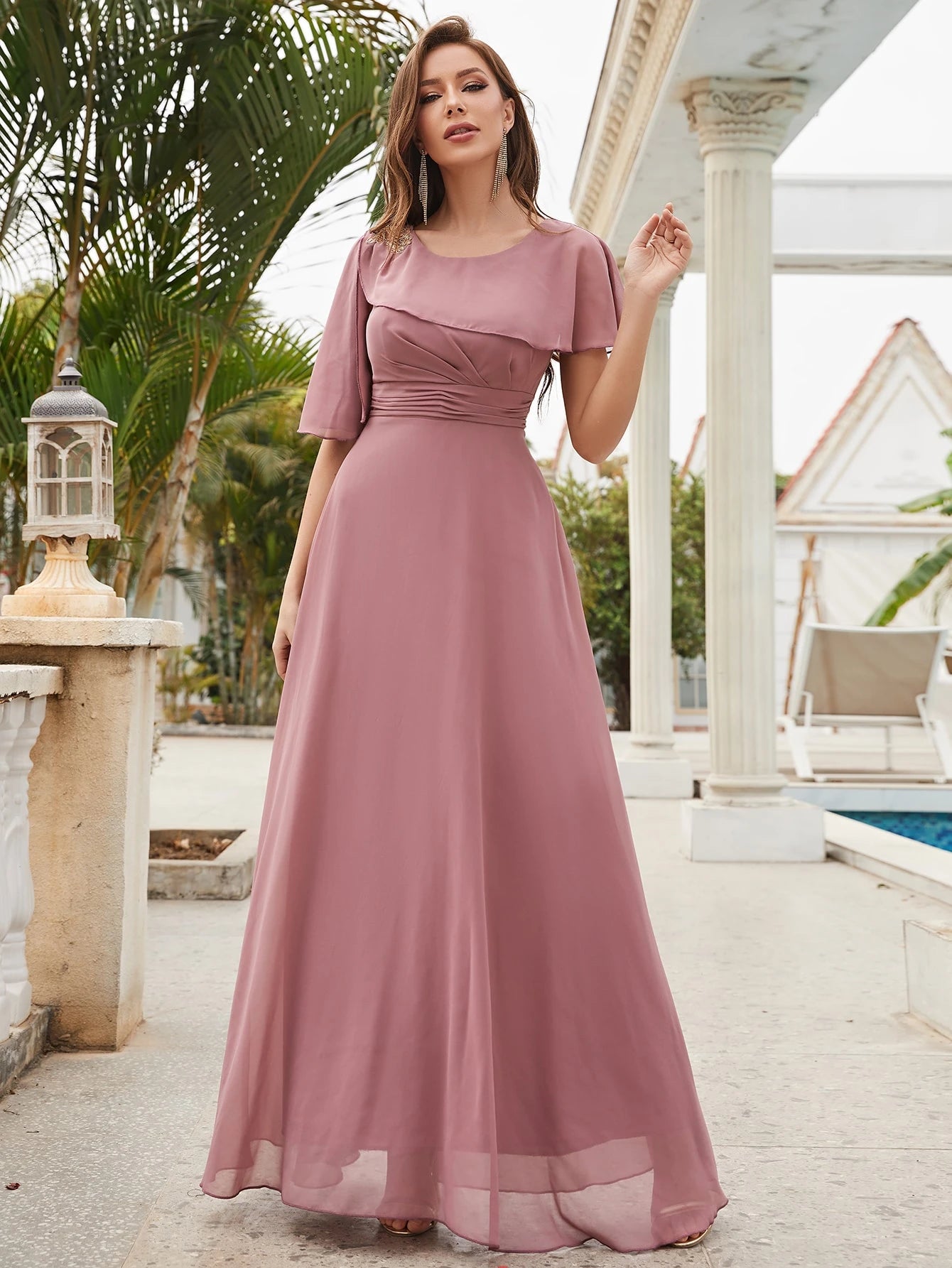 Butterfly Sleeve Chiffon Bridesmaid Dress Flowy Dress Elegant Dress