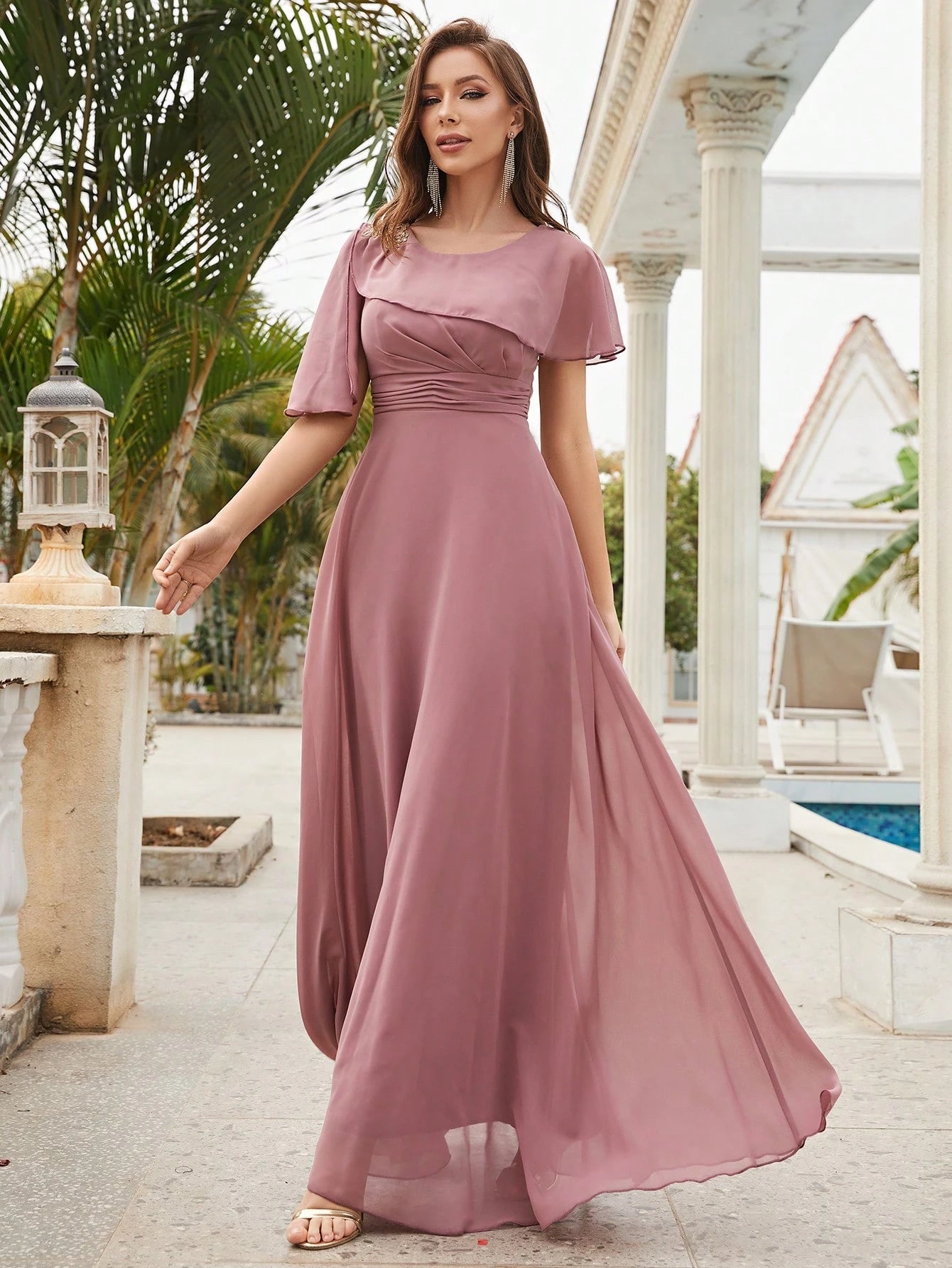 Butterfly Sleeve Chiffon Bridesmaid Dress Flowy Dress Elegant Dress
