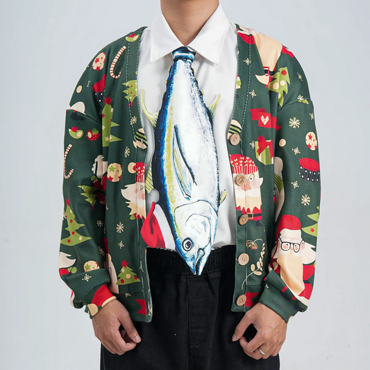 Christmas Novelty Tuna Tie – Animals Fish Shape in Taffeta Silk – Funny Holiday Gift for Men