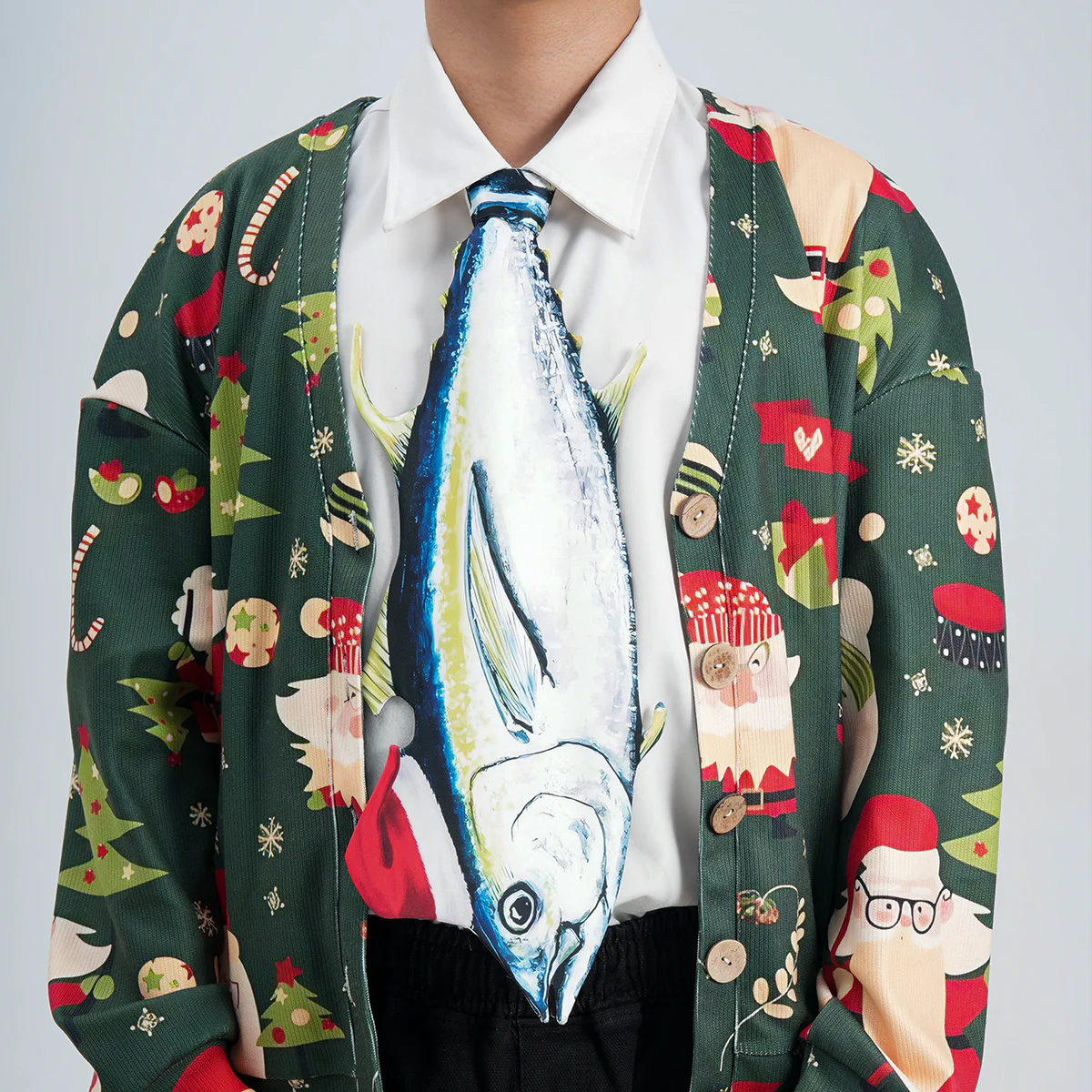 Christmas Novelty Tuna Tie – Animals Fish Shape in Taffeta Silk – Funny Holiday Gift for Men