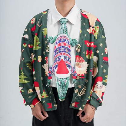 Christmas Novelty Tie – Alligator Shape in Taffeta Silk – Funny Holiday Gift for Men