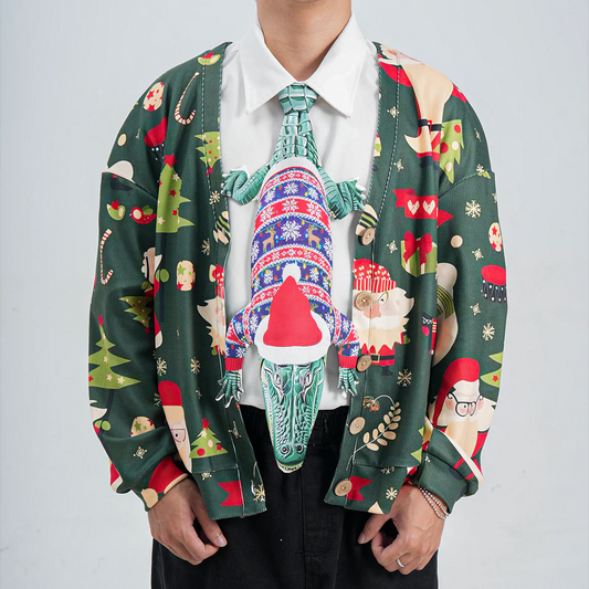 Christmas Novelty Tie – Alligator Shape in Taffeta Silk – Funny Holiday Gift for Men