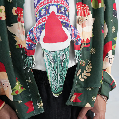 Christmas Novelty Tie – Alligator Shape in Taffeta Silk – Funny Holiday Gift for Men