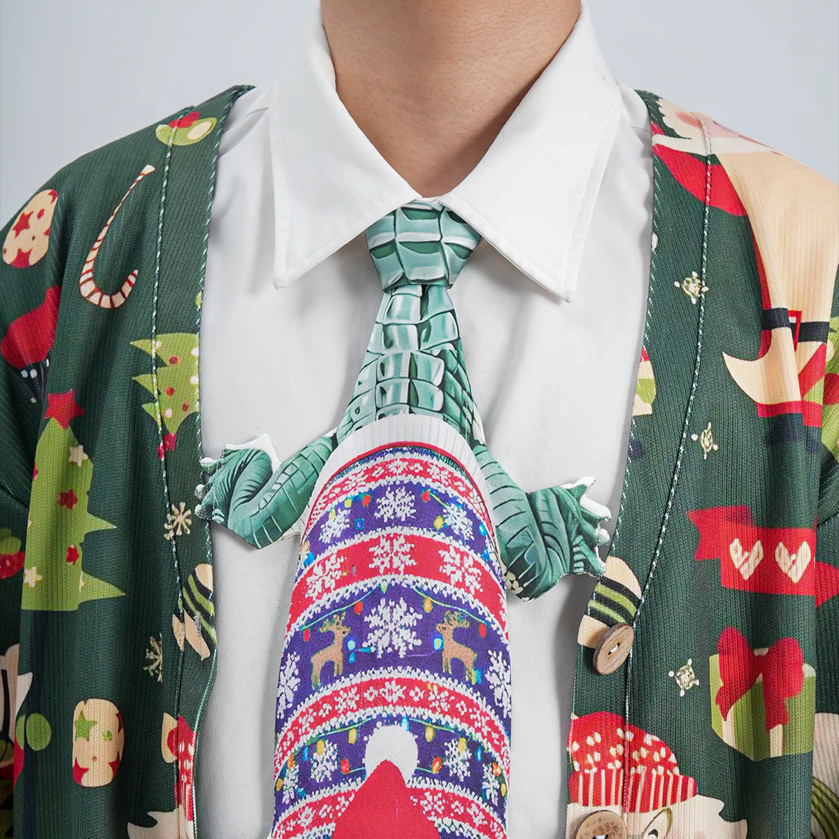 Christmas Novelty Tie – Alligator Shape in Taffeta Silk – Funny Holiday Gift for Men