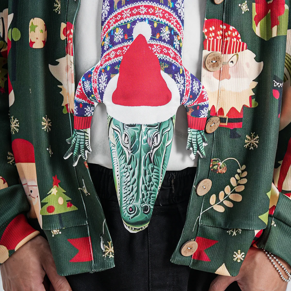 Christmas Novelty Tie – Alligator Shape in Taffeta Silk – Funny Holiday Gift for Men