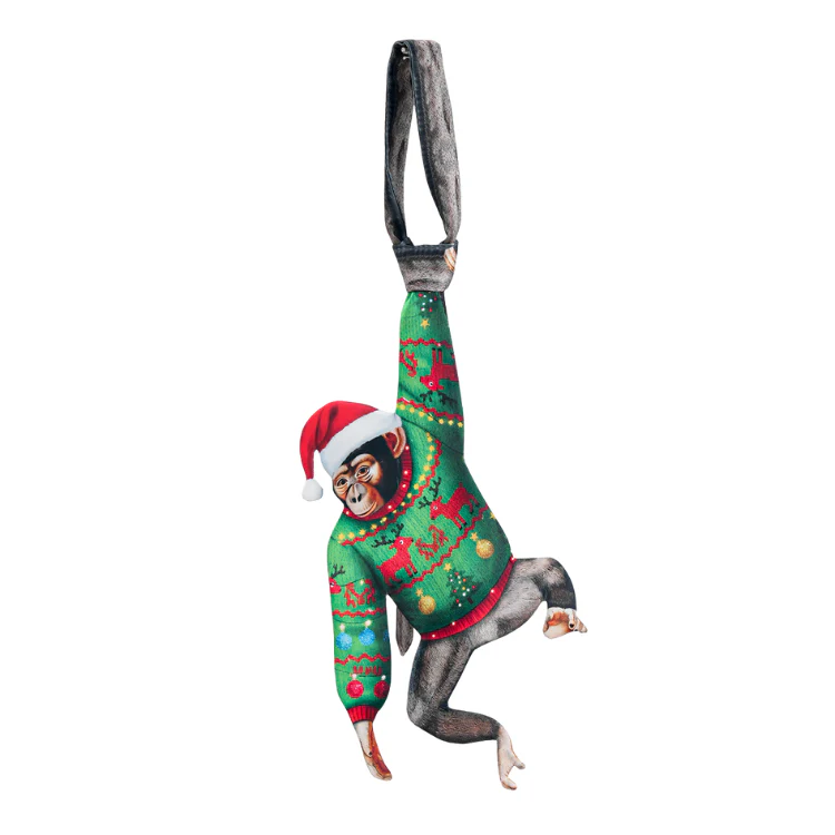 Christmas Monkey Novelty Tie – Animals Monkey Shape in Taffeta Silk – Funny Holiday Gift for Men