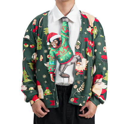 Christmas Monkey Novelty Tie – Animals Monkey Shape in Taffeta Silk – Funny Holiday Gift for Men