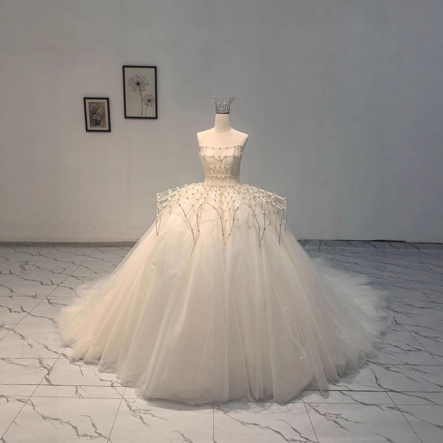 Fluffy Dream Custom-Made Wedding Dress with Long Train