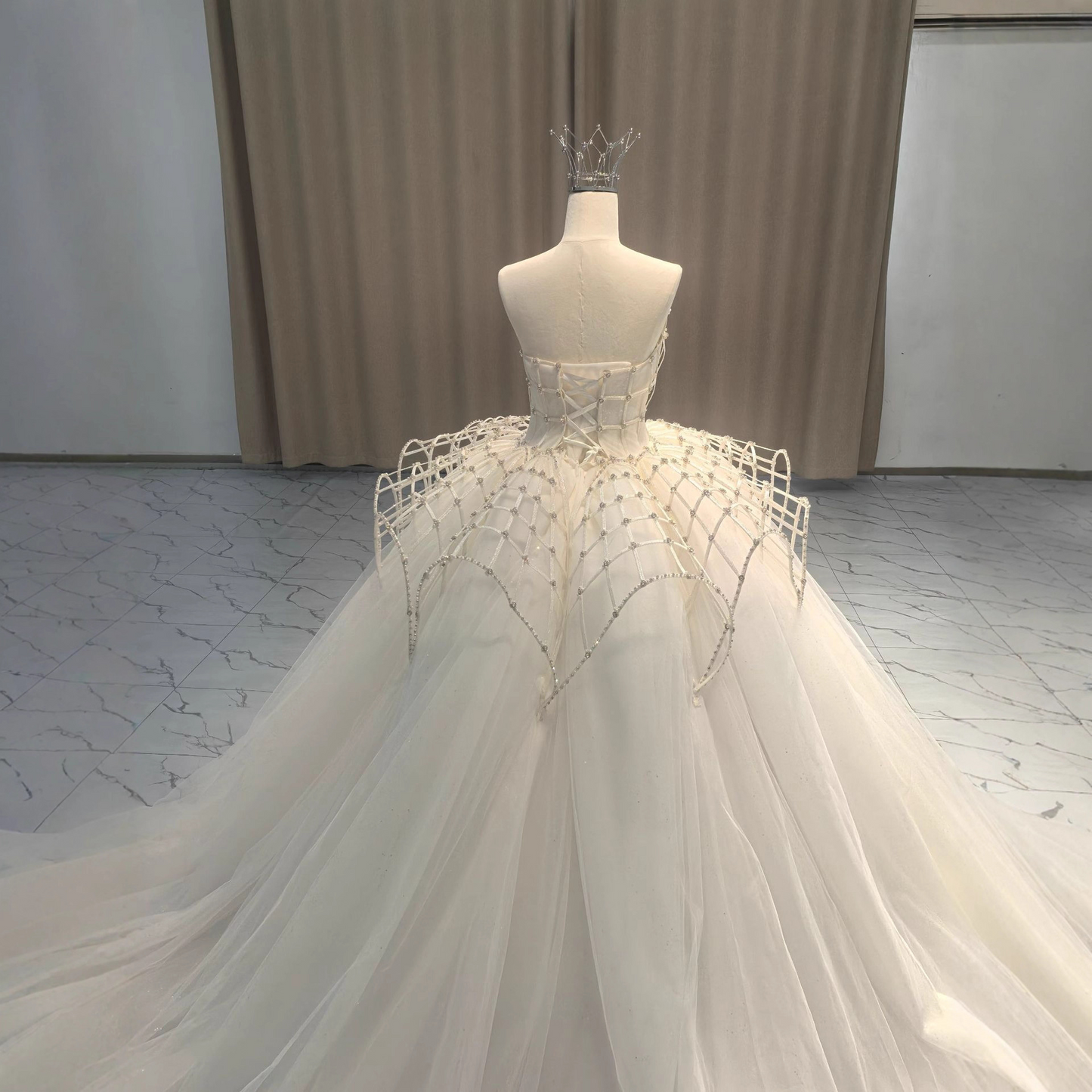 Fluffy Dream Custom-Made Wedding Dress with Long Train