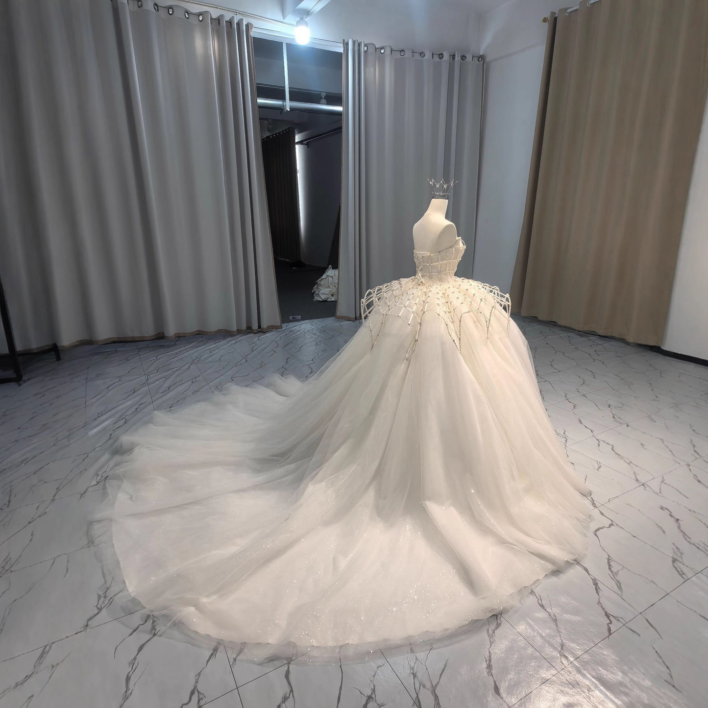 Fluffy Dream Custom-Made Wedding Dress with Long Train