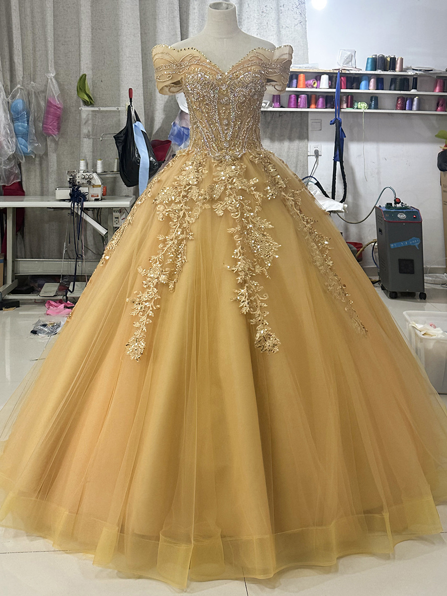 Off-Shoulder Embroidered Handmade Wedding Dress
