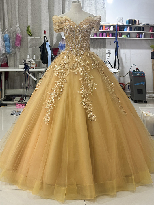 Off-Shoulder Embroidered Handmade Wedding Dress