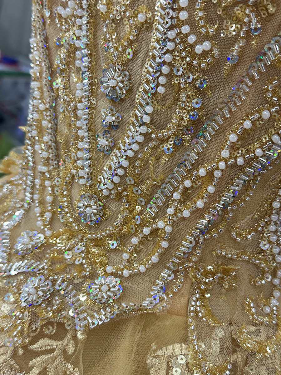 Off-Shoulder Embroidered Handmade Wedding Dress