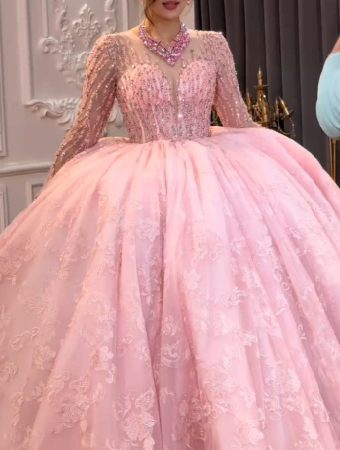 Pink Crystal Embroidered Heavy-Duty Wedding Dress