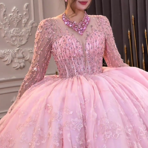 Pink Crystal Embroidered Heavy-Duty Wedding Dress