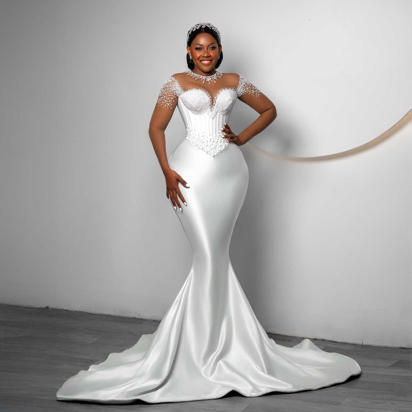 Fishtail-style fitted strapless wedding dress