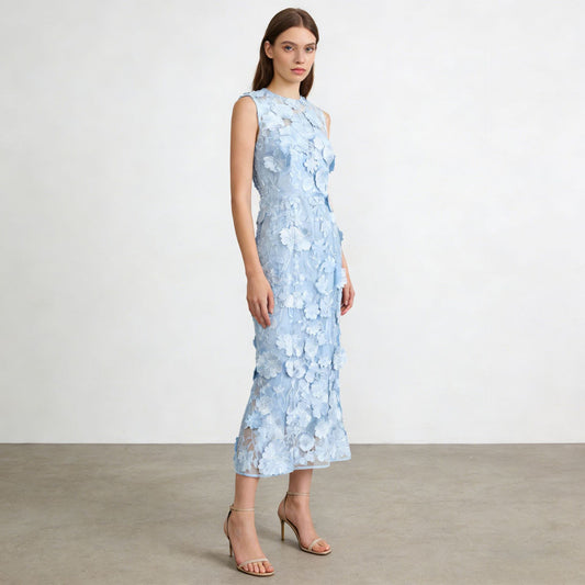 Sleeveless Flower Embroidery Midi Dress