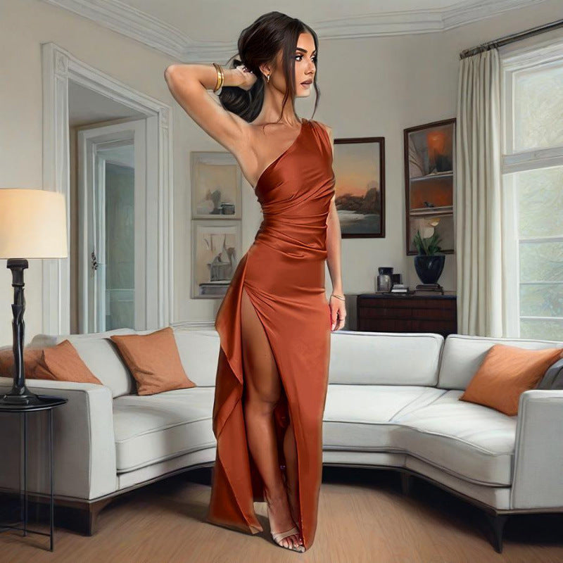 Asymmetrical Sleeveless Fitted Slit Dress