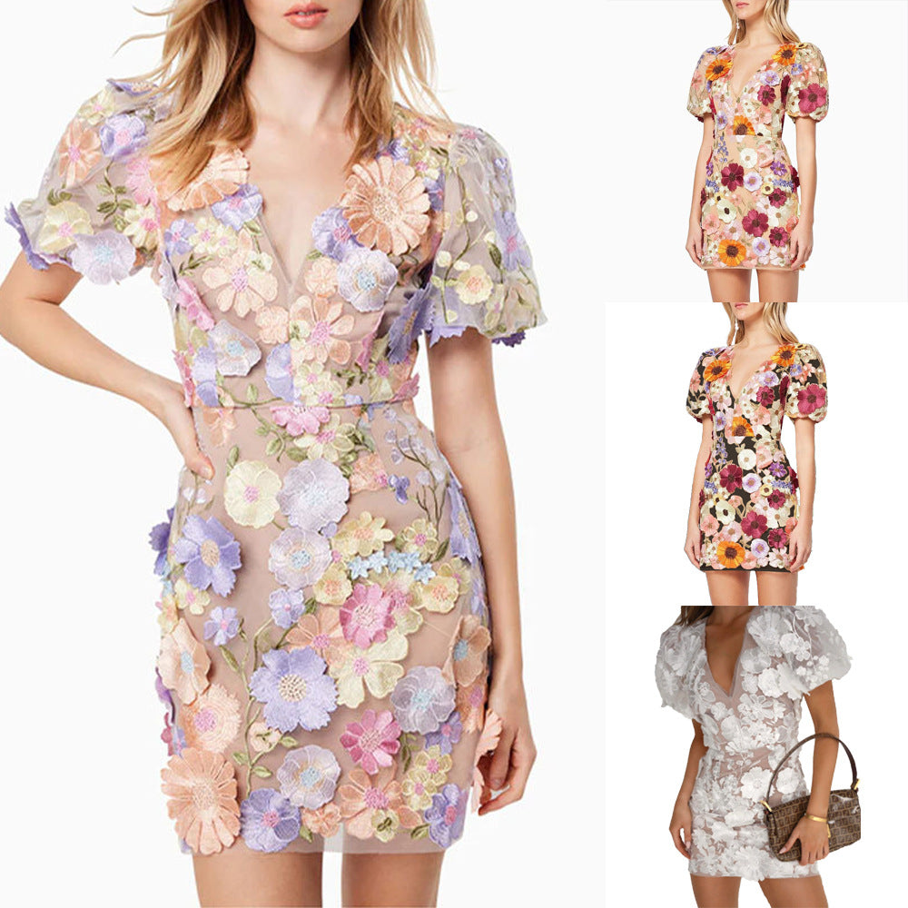 Three-dimensional Flower Embroidered Gown