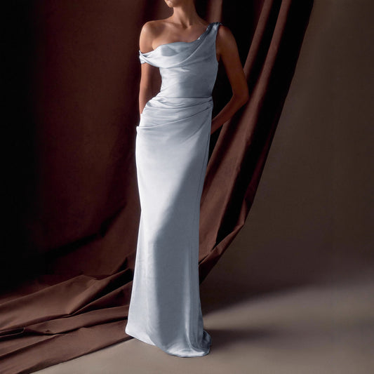 Satin Off-Shoulder High-Waisted Fitted Bridesmaid Dress