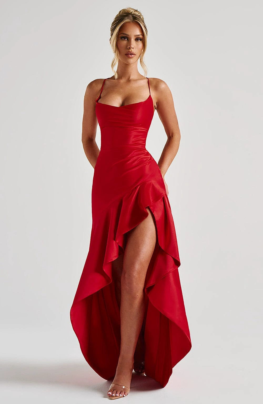 Strappy Backless Bridesmaid Dress With Ruffles