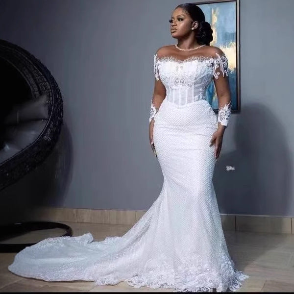 White Lace Off-the-Shoulder Wedding Dress