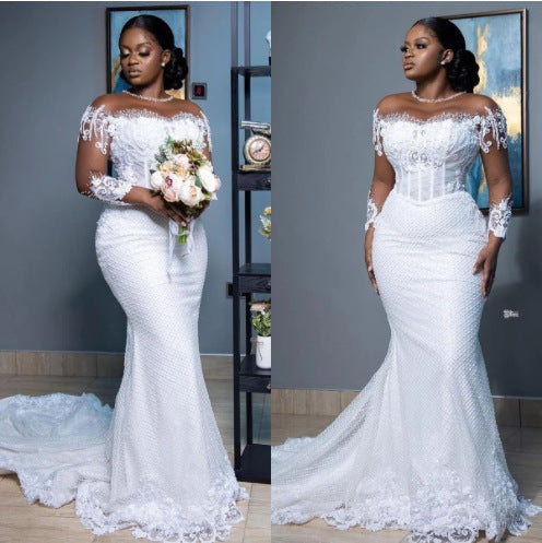 White Lace Off-the-Shoulder Wedding Dress
